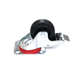 Swivel castor with brake, 80 mm diameter, black rubber tire, load capacity up to 65 kg