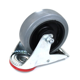 Swivel castor with brake, 125 mm diameter, elastic rubber tire, load capacity up to 200 kg