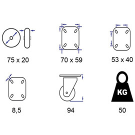 Swivel Castor Metal RIM 75 mm