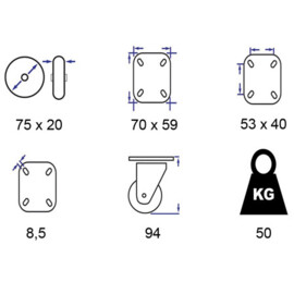 Swivel Castor with Brake Metal RIM 75 mm