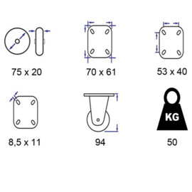 Fixed Castor Metal RIM 75 mm
