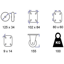 Fixed Castor Metal RIM 125 mm