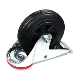 Swivel castor with brake, diameter 160 mm, black rubber tire, load capacity up to 180 kg