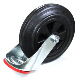 Swivel castor, diameter 200 mm, black rubber tire, load capacity up to 200 kg