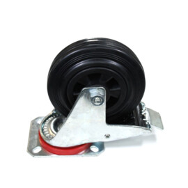 Swivel castor with brake, diameter 125 mm, black rubber tire, load capacity up to 100 kg