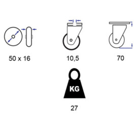 Zwenkwiel met rem, diameter van 50mm, boutgatbevestiging, niet-strepende rubberband, draagvermogen tot 27KG