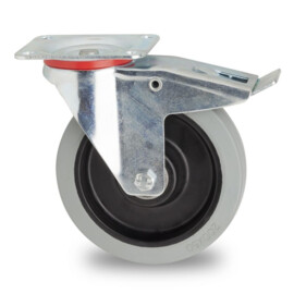 Swivel castor with brake, 200 mm diameter, non-marking elastic rubber tire, load capacity 400KG