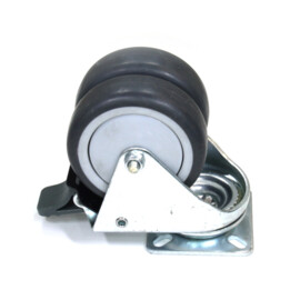 Swivel castor with brake, 75 mm diameter, non-marking rubber tire, load capacity up to 100 kg